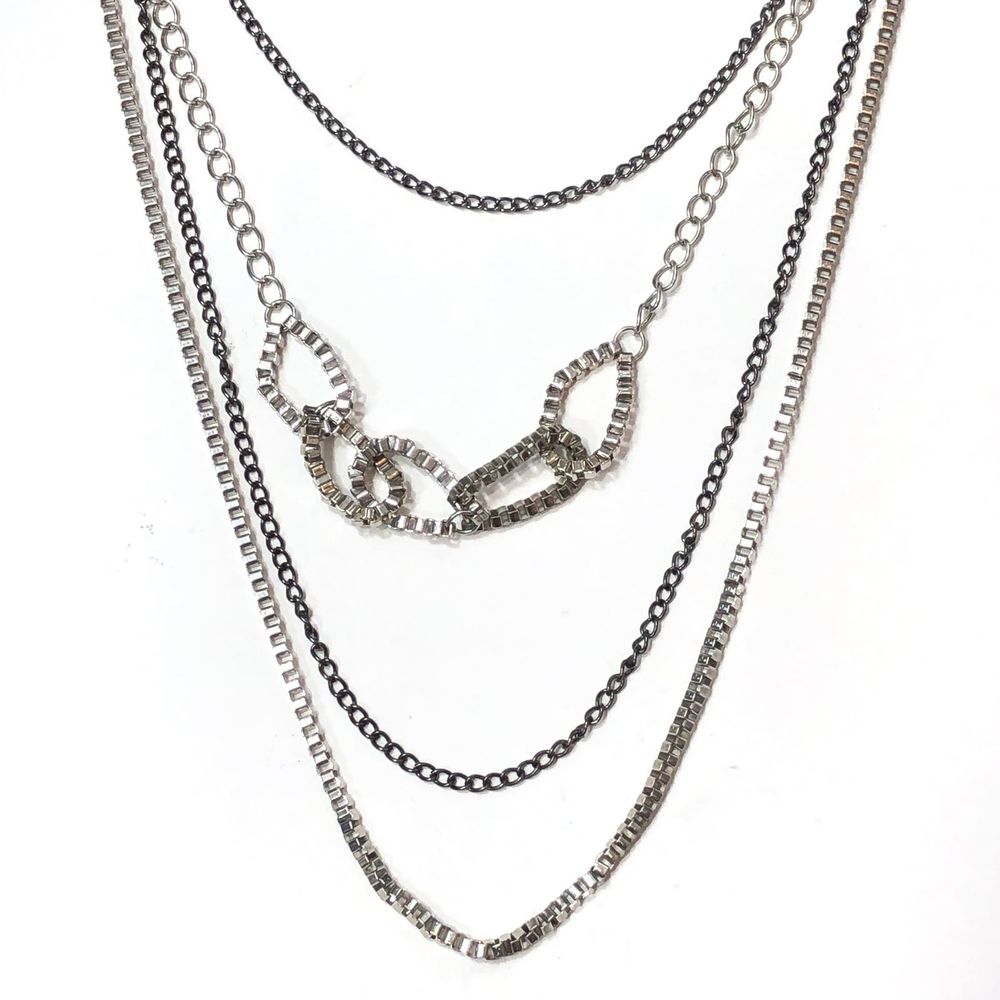 Claire's Multi Strand Necklace Blue Ribbon Chains - Picture 4 of 6